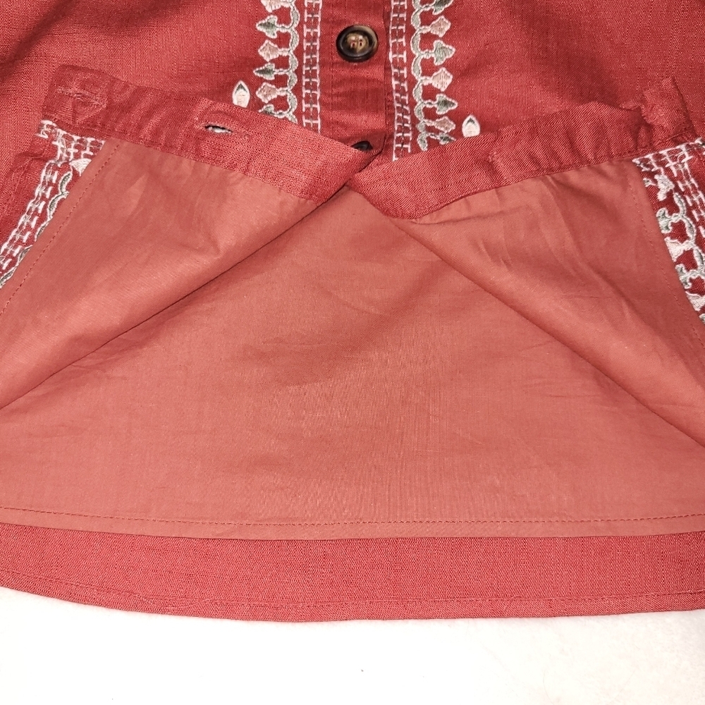 NWT* Blue Rain* Embroidered Skirt* Button Front* Rayon/Linen Blend* Rust* Sz M - Picture 3 of 7